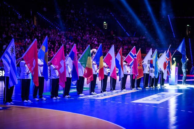 Flags for the start of the World Championship in Stuttgart GER, Germany Iceland, Handball World Championship, Preliminary Round, Group C, 26 11 2025 GER, Germany Iceland, Handball World Championship, Preliminary Round, Group C, 26 11 2025 Stuttgart Copyright: xSandyxDinkelackerx EP_SDR