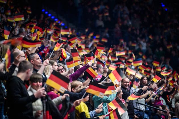 Audience with Germany Faehnchen GER, Germany Iceland, Handball World Championship, Preliminary Round, Group C, 26 11 2025 GER, Germany Iceland, Handball World Championship, Preliminary Round, Group C, 26 11 2025 Stuttgart Copyright: xSandyxDinkelackerx EP_SDR
