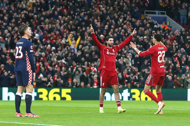 Dominik Szoboszlai of Liverpool celebrates scoring their sides first goal Liverpool v PSV Eindhoven, UEFA Champions League, Group Stage, Football, Anfield, Liverpool, UK- 26 Nov 2025Liverpool Anfield United Kingdom EDITORIAL USE ONLY No use with unauthorised audio, video, data, fixture lists, club league logos or live services. Online in-match use limited to 120 images, no video emulation. No use in betting, games or single club league player publications. Copyright: xPhilxOldham Shutterstockx 15927967aa