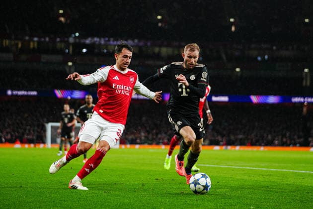 Martin Zubimendi FC Arsenal, 36 , Konrad Laimer FC Bayern Muenchen, 27 ENG, FC Arsenal vs FC Bayern Muenchen, Football, UEFA Champions League, Matchday 5, Season 2025 2026, 26 11 2025 ENG, FC Arsenal vs FC Bayern Muenchen, Football, UEFA Champions League, Matchday 5, Season 2025 2026, 26 11 2025 London Copyright: xEibner-Pressefoto MarcelxvonxFehrnx EP_MFN