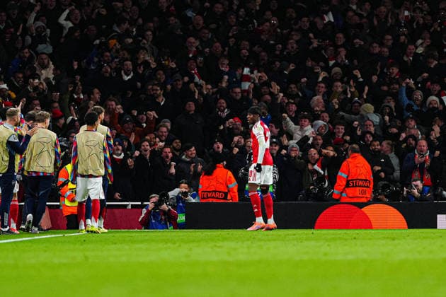 Goal celebration after scoring 2 1 Noni Madueke FC Arsenal, 20 ENG, FC Arsenal vs FC Bayern Muenchen, Football, UEFA Champions League, Matchday 5, Season 2025 2026, 26 11 2025 ENG, FC Arsenal vs FC Bayern Muenchen, Football, UEFA Champions League, Matchday 5, Season 2025 2026, 26 11 2025 London Copyright: xEibner-Pressefoto MarcelxvonxFehrnx EP_MFN