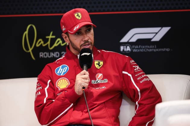 F1 - QATAR GRAND PRIX 2025 HAMILTON Lewis (gbr), Scuderia Ferrari SF-25, portrait press conference, PK, Pressekonferenz during the 2025 Formula 1 Qatar Grand Prix, 23th round of the 2025 FIA Formula One World Championship, WM, Weltmeisterschaft from November 28 to 30, 2025 on the Lusail International Circuit, in Lusail, Qatar - LusailQatar Copyright: xEricxAlonsox