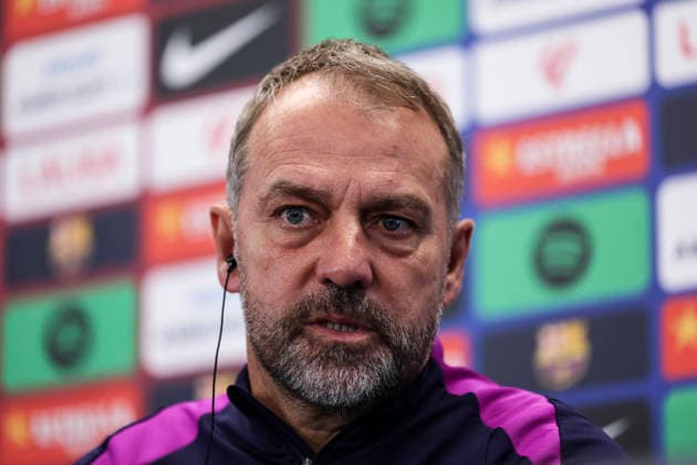 November 28, 2025, Sant Joan Despi, Barcelona, SPAIN: Hansi Flick, head coach of FC Barcelona, Barca attends his press conference, PK, Pressekonferenz during the training day of FC Barcelona ahead the Spanish League, La Liga EA Sports, football match against Deportivo Alaves at Ciudad Esportiva Joan Gamper on November 28, 2025 in Sant Joan Despi, Barcelona, Spain. Sant Joan Despi SPAIN - ZUMAa181 20251128_zaa_a181_048 Copyright: xJavierxBorregox