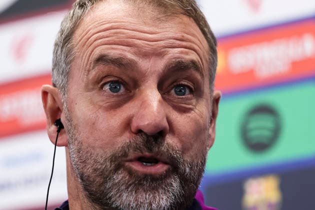 November 28, 2025, Sant Joan Despi, Barcelona, SPAIN: Hansi Flick, head coach of FC Barcelona, Barca attends his press conference, PK, Pressekonferenz during the training day of FC Barcelona ahead the Spanish League, La Liga EA Sports, football match against Deportivo Alaves at Ciudad Esportiva Joan Gamper on November 28, 2025 in Sant Joan Despi, Barcelona, Spain. Sant Joan Despi SPAIN - ZUMAa181 20251128_zaa_a181_050 Copyright: xJavierxBorregox