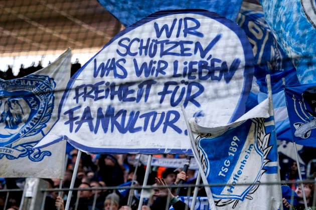 The fans of TSG 1899 Hoffenheim show a banner in the fan curve, banner with the inscription We protect what we love Freedom for fan culture, fans, Ultras audience, spectators, atmosphere, atmosphere, stadium, protest, protest action against the conference of interior ministers IMK at the beginning of December, at which comprehensive security measures for soccer matches could be decided, protest, action, Action, 29 11 2025, Sinsheim Germany , Football, Bundesliga, TSG 1899 Hoffenheim FC Augsburg, DFB DFL REGULATIONS PROHIBIT ANY USE OF PHOTOGRAPHS AS IMAGE SEQUENCES AND OR QUASI VIDEO xozx