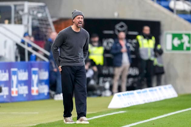 Sandro Wagner coach, head coach, FCA , cropped image, full body, single image, single photo, action, action, on the sidelines, is angry, shouting, screaming, screaming, 29 11 2025, Sinsheim Germany , football, Bundesliga, TSG 1899 Hoffenheim FC Augsburg, DFB DFL REGULATIONS PROHIBIT ANY USE OF PHOTOGRAPHS AS IMAGE SEQUENCES AND OR QUASI VIDEO xozx