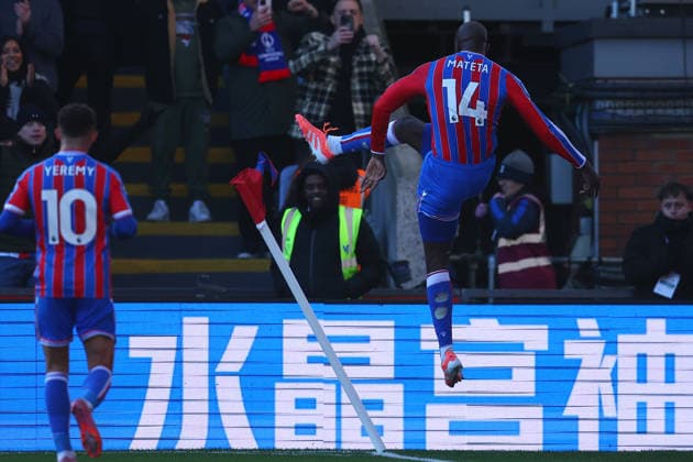 London, England, 30th November 2025. Jean-Philippe Mateta of Crystal Palace celebrates after scoring the opening goal during the Crystal Palace vs Manchester United, ManU Premier League match at Selhurst Park, London. Picture credit should read: Paul Terry Sportimage EDITORIAL USE ONLY. No use with unauthorised audio, video, data, fixture lists, club league logos or live services. Online in-match use limited to 120 images, no video emulation. No use in betting, games or single club league player publications. SPI_026_PT_Crystal_Palace_Man_Utd SPI-4335-0026