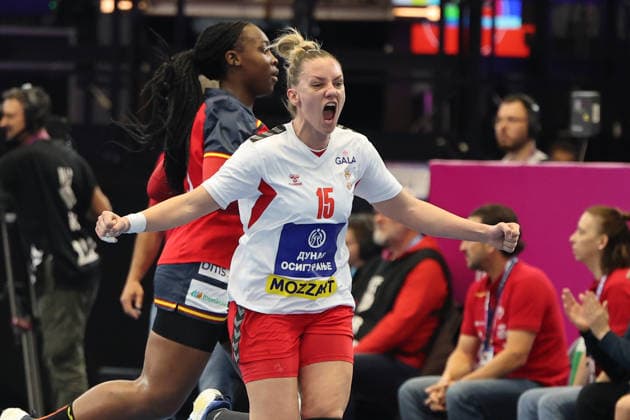 GER, Dortmund, 27th Wommens World Championship 2025, Main Round, Group II 1 Round Spain ESP vs Serbia SRB 02 12 2025, Westfalenhalle, Dortmund, GER, Dortmund, 27th Wommens World Championship 2025, Main Round, Group II 1 Round Spain ESP vs Serbia SRB , pictured Goal celebration cheering, AnÄela JanjuÅ¡ević SRB 15 , nordphotoxGmbHx xMeuter nph00351