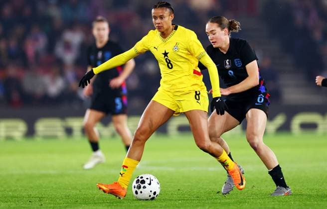 Chantelle Boye-Hlorkah of Ghana. England Women v Ghana Women, International Friendly, Länderspiel, Nationalmannschaft Football, St Mary s Stadium, Southampton, UK - 02 Dec 2025Southampton St Mary s Stadium United Kingdom EDITORIAL USE ONLY No use with unauthorised audio, video, data, fixture lists, club league logos or live services. Online in-match use limited to 120 images, no video emulation. No use in betting, games or single club league player publications. Copyright: xJamesxMarsh Shutterstockx 16005561bz