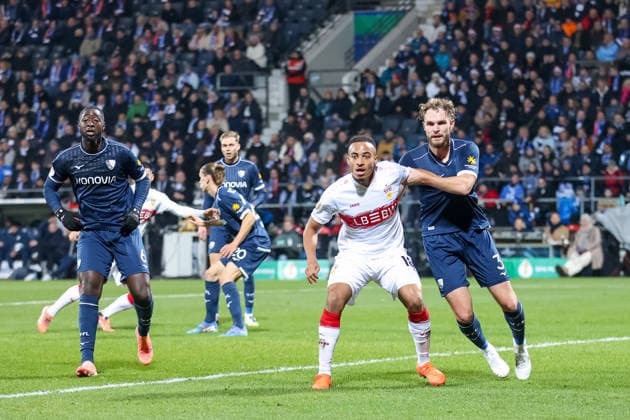 Jamie Leweling VfB Stuttgart , Philipp Strompf VfL Bochum GER, VfL Bochum vs VfB Stuttgart, Football, DFB Pokal, Round of 16, Season 2025 2026, 03 12 2025 DFL REGULATIONS PROHIBIT ANY USE OF PHOTOGRAPHS AS IMAGE SEQUENCES AND OR QUASI VIDEO GER, VfL Bochum vs VfB Stuttgart, Football, DFB Pokal, Round of 16, Season 2025 2026, 03 12 2025 Bochum Copyright: xEibner-Pressefoto FrankxZeisingx EP_FZG