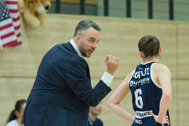 Timur Topal Lions, Head Coach , Nicole Brochlitz Lions, 6 , Syntainics MBC vs Alba Berlin, Basketball, Women, DBBL Pokal Round of 16, Season 2025 26, 8 Matchday, 03 12 2025 Halle SWH Arena Sachsen Anhalt Germany
