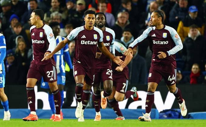 Ollie Watkins of Aston Villa celebrates scoring a goal after making the score 2-1. Brighton and Hove Albion v Aston Villa, Premier League, Football, American Express Community Stadium, Brighton, UK - 03 Dec 2025Brighton American Express Community Stadi United Kingdom EDITORIAL USE ONLY No use with unauthorised audio, video, data, fixture lists, club league logos or live services. Online in-match use limited to 120 images, no video emulation. No use in betting, games or single club league player publications. Copyright: xJamesxMarsh Shutterstockx 16006088ai