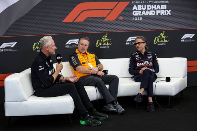 F1 - ABU DHABI GRAND PRIX 2025 WHEATLEY Jonathan (gbr), Team Principal of Stake F1 Team Kick, portrait BROWN Zak (usa), CEO of of McLaren Racing, portrait MEKIES Laurent (fra), CEO & Team Principal at Red Bull Racing press conference, PK, Pressekonferenz during the 2025 Formula 1 Abu Dhabi Grand Prix, 24th round of the 2025 FIA Formula One World Championship, WM, Weltmeisterschaft from December 05 to 07, 2025 on the Yas Marina Circuit, in Abu Dhabi, United Arab Emirates - Abu DhabiUnited Arab Emirates Copyright: xXavixBonillax