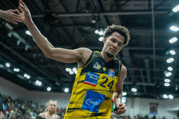 Brandon Tischler MHP RIESEN Ludwigsburg, 24 , GER, MHP RIESEN Ludwigsburg vs VET CONCEPT Gladiators Trier, easycredit BBL, Basketball, Bundesliga, Matchday 9, Season 2025 2026, 06 12 2025, GER, MHP RIESEN Ludwigsburg vs VET CONCEPT Gladiators Trier, easycredit BBL, Basketball, Bundesliga, Matchday 9, Season 2025 2026, 06 12 2025 Ludwigsburg Copyright: xEibner-Pressefoto SaschaxWaltherx EP_EER
