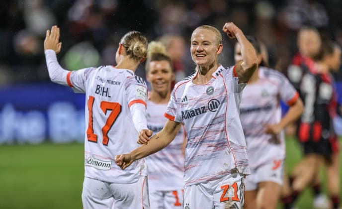 GER, Frankfurt, Eintracht Frankfurt vs FC Bayern Munich, Google Pixel Bundesliga, Football, DFB, Season 2025 2026, Stadion am Brentanobad, 12 Matchday in picture Pernille Harder Bayern Munich 21 scores the goal for 3 0, Cheers and emotions DFB DFL REGULATIONS PROHIBIT ANY USE OF PHOTOGRAPHS AS IMAGE SEQUENCES AND OR QUASI VIDEO, 07 12 2026 Copyright: HMBxMedia HendrikxHamelau