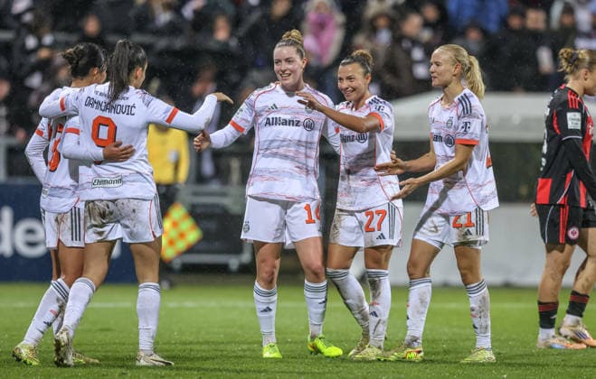 GER, Frankfurt, Eintracht Frankfurt vs FC Bayern Munich, Google Pixel Bundesliga, Football, DFB, Season 2025 2026, Stadion am Brentanobad, 12 Matchday in picture Alara Åžehitler Bayern Munich 14 scores the goal for 5 0, Cheers and joy DFB DFL REGULATIONS PROHIBIT ANY USE OF PHOTOGRAPHS AS IMAGE SEQUENCES AND OR QUASI VIDEO, 07 12 2026 Copyright: HMBxMedia HendrikxHamelau