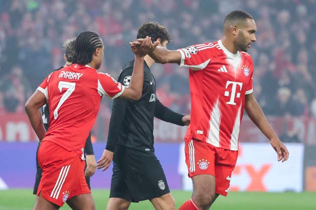 Serge Gnabry FC Bayern Muenchen celebrates after scoring his teams first goal with Jonathan Tah FC Bayern Muenchen , UEFA Champions League 2025 26 League Phase MD6, FC Bayern München v Sporting Clube de Portugal, Football Arena Munich on December 09, 2025 in Munich, Germany Photo by Marco Steinbrenner DeFodi Images Serge Gnabry FC Bayern Muenchen celebrates after scoring his teams first goal with Jonathan Tah FC Bayern Muenchen , UEFA Champions League 2025 26 League Phase MD6, FC Bayern München v Sporting Clube de Portugal, Football Arena Munich, December 9, 2025 in Munich, Germany Photo by Marco Steinbrenner DeFodi Images
