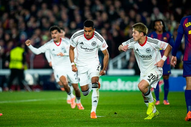 Spain-Football-Champions League FC Barcelona, Barca v Eintracht Frankfurt in Barcelona, Spain. Barcelona, Spain, 9, December, 2025. Eintracht Frankfurt player (07) Ansgar Knauff celebrates his score with (20) Ritsu Doan during Champions League match between FC Barcelona and Eintracht Frankfurt in Spotify Camp Nou Stadium, Barcelona, Spain, on December 9, 2025. Barcelona Spotify Camp Nou Stadium Barcelona Spain