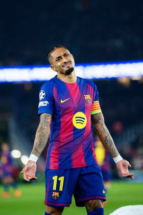 Spain-Football-Champions League FC Barcelona, Barca v Eintracht Frankfurt in Barcelona, Spain. Barcelona, Spain, 10, December, 2025. FC Barcelona player (11) Raphinha reacts during Champions League match between FC Barcelona and Eintracht Frankfurt in Spotify Camp Nou Stadium, Barcelona, Spain, on December 10, 2025. Barcelona Spotify Camp Nou Stadium Barcelona Spain