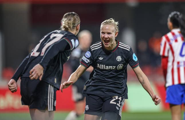 ESP, Madrid, Atletico Madrid vs FC Bayern Munich, WomenÂs Champions League, Football, UEFA, Season 2025 2026, Centro Deportivo Wanda Alcala de Henares, 5 Matchday in picture Pernille Harder Bayern Munich 21 scores the goal for 2 1, joy, jubilation and emotion Gol, alegria, jubilo y emocion DFB DFL REGULATIONS PROHIBIT ANY USE OF PHOTOGRAPHS AS IMAGE SEQUENCES AND OR QUASI VIDEO, 10 12 2025 Copyright: HMBxMedia HendrikxHamelau