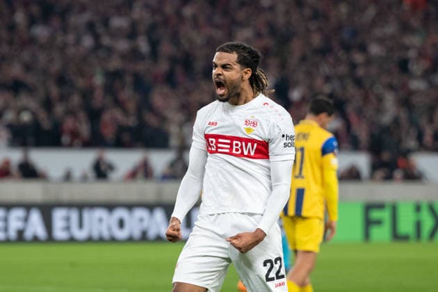 Goal for 1 0 by Lorenz Assignon VfB Stuttgart, 22 , cheers, goal celebration, celebrates his goal GER, VfB Stuttgart vs Maccabi Tel Aviv, Football, UEFA Europa League, Men, Matchday 6, 2025 2026 season, 11 12 2025, GER, VfB Stuttgart vs Maccabi Tel Aviv, Football, UEFA Europa League, Men, Matchday 6, 2025 2026 season, 11 12 2025 Stuttgart Copyright: xEibner-Pressefoto WolfgangxFrankx EP_WFK