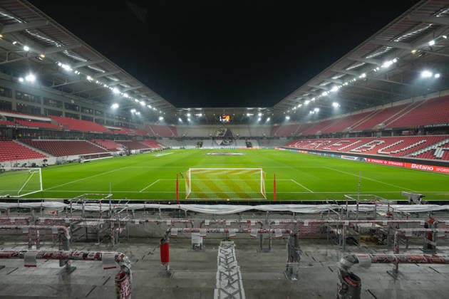 Stadium panorama, wide angle, stands, seats, standing room, before the match, Germany, football, UEFA Europa League, matchday 6, league phase, 2025 2026, SC Freiburg vs FC Salzburg, 11 12 2025, Europa Park Stadion, Freiburg, Germany Freiburg Europa Park Stadion Baden Württemberg Germany Copyright: xArnexAmbergx