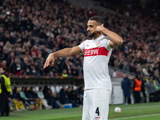 Goal for 4 1 by Josha Vagnoman VfB Stuttgart, 04 header goal cheers, goal celebration, celebrates his goal GER, VfB Stuttgart vs Maccabi Tel Aviv, Football, UEFA Europa League, Men, Matchday 6, 2025 2026 season, 11 12 2025, GER, VfB Stuttgart vs Maccabi Tel Aviv, Football, UEFA Europa League, Men, Matchday 6, 2025 2026 season, 11 12 2025 Stuttgart Copyright: xEibner-Pressefoto WolfgangxFrankx EP_WFK