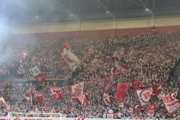 11 12 2025, xrekx, Football UEFA Europa League, SC Freiburg RB Salzburg v l SC Freiburg Fans ,Atmosphere, Scarves, Shirt, Flag, Banner, Ultras, Spectators, Visitors, Choreo, Choreography, atmosphere, spectators, Visitors DFL DFB REGULATIONS PROHIBIT ANY USE OF PHOTOGRAPHS as IMAGE SEQUENCES and or QUASI VIDEO Freiburg