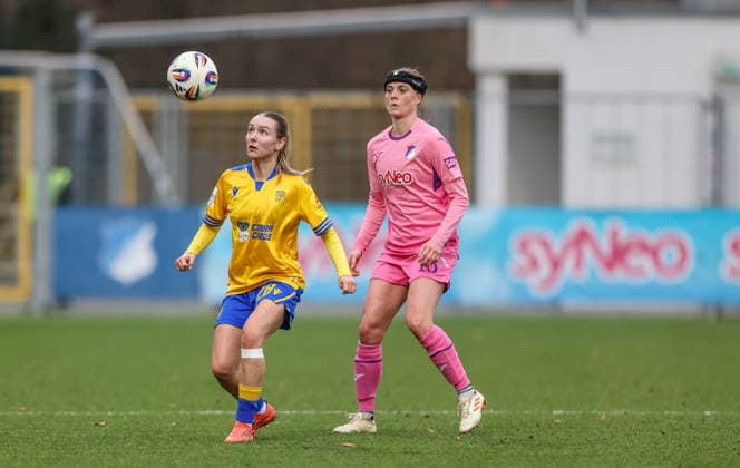 GER, Hoffenheim, TSG Hoffenheim vs Carl Zeiss Jena, Google Pixel Womens Bundesliga, Football, DFB, Season 2025 2026, Dietmar Hopp Stadium, 14 Matchday in picture v l Emily Reske FC Carl Zeiss Jena Women 28 , Wià lle Douma TSG 1899 Hoffenheim Women 13 DFB DFL REGULATIONS PROHIBIT ANY USE OF PHOTOGRAPHS AS IMAGE SEQUENCES AND OR QUASI VIDEO, 20 12 2025 Copyright: HMBxMedia HendrikxHamelau