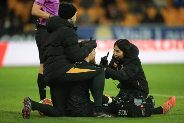 Josà Sa, goalkeeper of Wolverhampton Wanderers receives medical attention after colliding with Kevin Schade of Brentford. Wolverhampton Wanderers v Brentford, Premier League, Football, Molineux, Wolverhampton, UK - 20 Dec 2025Wolverhampton Molineux United Kingdom EDITORIAL USE ONLY No use with unauthorised audio, video, data, fixture lists, club league logos or live services. Online in-match use limited to 120 images, no video emulation. No use in betting, games or single club league player publications. Copyright: xLindseyxParnaby Shutterstockx 16148976au