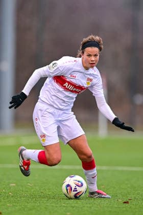 Rosa Rückert Stuttgart, 11 on the ball, cropped, single image, action, action, 21 12 2025, Munich Germany , Soccer,2 Women Bundesliga, FC Bayern München II VfB Stuttgart, DFB DFL REGULATIONS PROHIBIT ANY USE OF PHOTOGRAPHS AS IMAGE SEQUENCES AND OR QUASI VIDEO xslx