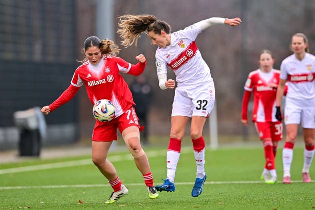 v li Elira Terakaj FCB, 7 Tamar Dongus Stuttgart, 32 in duel, duel, tackle, dynamic, action, action, 21 12 2025, Munich Germany , Football,2 Women Bundesliga, FC Bayern München II VfB Stuttgart, DFB DFL REGULATIONS PROHIBIT ANY USE OF PHOTOGRAPHS AS IMAGE SEQUENCES AND OR QUASI VIDEO xslx