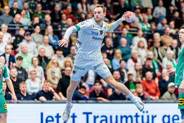 Mathias Gidsel Fuechse Berlin, 19 in goal GER, GWD Minden vs Fuechse Berlin, Handball, 1 Bundesliga, Matchday 18, Season 2025 2026, 21 12 2025 GER, GWD Minden vs Fuechse Berlin, Handball, 1 Bundesliga, Matchday 18, Season 2025 2026, 21 12 2025 Luebbecke Copyright: xEibner-Pressefoto JanxRollingerx EP_JSK