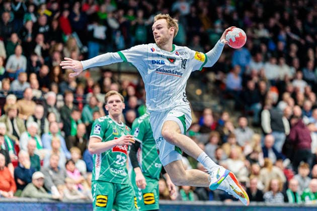 Mathias Gidsel Fuechse Berlin, 19 in goal GER, GWD Minden vs Fuechse Berlin, Handball, 1 Bundesliga, Matchday 18, Season 2025 2026, 21 12 2025 GER, GWD Minden vs Fuechse Berlin, Handball, 1 Bundesliga, Matchday 18, Season 2025 2026, 21 12 2025 Luebbecke Copyright: xEibner-Pressefoto JanxRollingerx EP_JSK