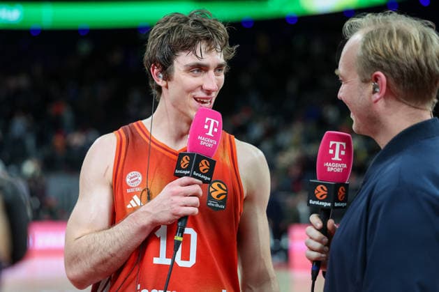 Justinian Jessup FC Bayern Basketball, 10 laughs during the post-match interview, GER, FC Bayern Basketball vs Maccabi Rapyd Tel Aviv, Basketball, Euroleague, Matchday 19, Season 2025 2026, 02 01 2026, GER, FC Bayern Basketball vs Maccabi Rapyd Tel Aviv, Basketball, Euroleague, Matchday 19, Season 2025 2026, 02 01 2026 Muenchen Copyright: xEibner-Pressefoto JennixMaulx EP_JML