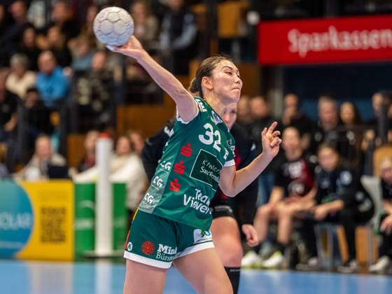 Haruno Sasaki Frisch Auf Women, 32 on seven-meter, BSV Sachsen Zwickau vs Frisch Auf Goeppingen, Handball, 1 Bundesliga, Season 2025 2026, 03 01 2026 BSV Sachsen Zwickau vs Frisch Auf Goeppingen, Handball, 1 Bundesliga, Season 2025 2026, 03 01 2026 Zwickau Copyright: xMichaelxSchmidt Eibner-Pressefotx EP_MST