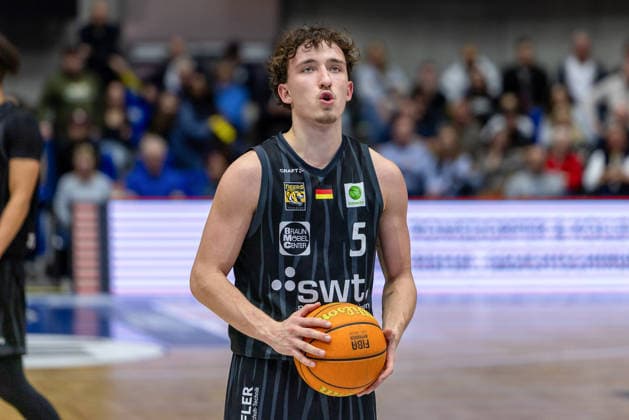 Kaya Bayram Tigers Tuebingen, 05 at the free throw line GER, HAKRO Merlins Crailsheim vs Tigers Tuebingen, Basketball, BARMER 2 Bundesliga Bundesliga, Pro A, Season 2025 2026, 16 Matchday, 03 01 2026 GER, HAKRO Merlins Crailsheim vs Tigers Tuebingen, Basketball, BARMER 2 Bundesliga Bundesliga, Pro A, Season 2025 2026, 16 Matchday, 03 01 2026 Ilshofen Copyright: xEibner-Pressefoto ArdanxFuessmanx EP_AFN