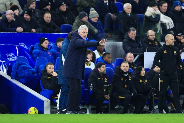 Liverpool, England, 7th January 2026. David Moyes, Manager of Everton, reacts during the Everton vs Wolverhampton Wanderers Premier League match at Hill Dickinson Stadium, Liverpool. Picture credit should read: Jessica Hornby Sportimage EDITORIAL USE ONLY. No use with unauthorised audio, video, data, fixture lists, club league logos or live services. Online in-match use limited to 120 images, no video emulation. No use in betting, games or single club league player publications. SPI_045_JH_EVERTON_WOLVES SPI-4436-0045