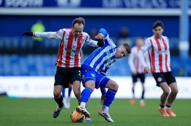 Mikkel Damsgaard of Brentford in action against Jarvis Thornton of Sheffield Wednesday Sheffield Wednesday v Brentford, Emirates FA Cup, Third Round, Football, Hillsborough, Sheffield, UK - 10 Jan 2026Sheffield Hillsborough United Kingdom EDITORIAL USE ONLY No use with unauthorised audio, video, data, fixture lists, club league logos or live services. Online in-match use limited to 120 images, no video emulation. No use in betting, games or single club league player publications. Copyright: xGeorgexTewkesbury Shutterstockx 16246263aw