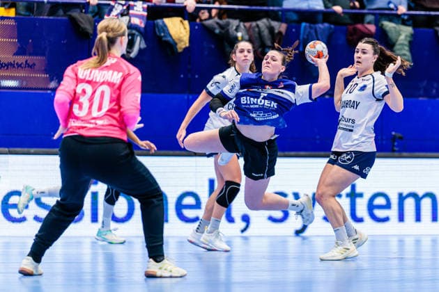 v l Rinka Duijndam Chambray Touraine Handball, 30 , Constance Mauny Chambray Touraine Handball, 02 , Diana Magnusdottir HSG Blomberg Lippe, 07 , Lucie Modenel Chambray Touraine Handball, 10 GER, HSG Blomberg Lippe GER vs Chambray Touraine Handball FRA , Handball, EHF European League Women, Group Phase, 11 01 2026 GER, HSG Blomberg Lippe GER vs Chambray Touraine Handball FRA , Handball, EHF European League Women, Group Phase, 11 01 2026 Lemgo Copyright: xEibner-Pressefoto JanxRollingerx EP_JSK