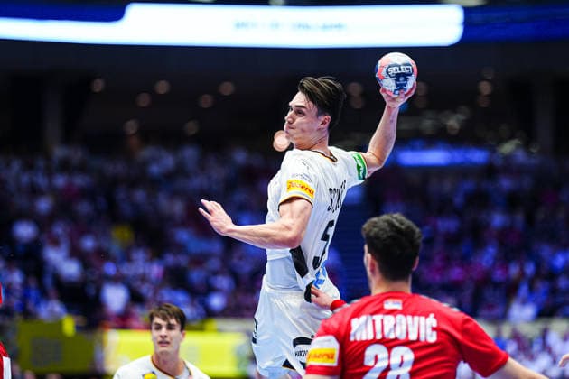 Throw Goal Miro Schluroff Germany, 05 DEN, Serbia vs Germany, Handball, EHF European Championship 2026, Group A, Matchday 2, 17 01 2026 DEN, Serbia vs Germany, Handball, EHF European Championship 2026, Group A, Matchday 2, 17 01 2026 Herning Copyright: xEibner-Pressefoto MarcelxvonxFehrnx EP_MFN