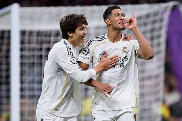 Jude Bellingham of Real Madrid CF celebrates after scoring a goal Real Madrid v AS Monaco, UEFA Champions League, Group Stage, Football, Estadio Bernabeu, Madrid, Spain - 20 Jan 2026Madrid Estadio Bernabeu Spain EDITORIAL USE ONLY No use with unauthorised audio, video, data, fixture lists, club league logos or live services. Online in-match use limited to 120 images, no video emulation. No use in betting, games or single club league player publications. Copyright: xRubenxAlbarran Shutterstockx 16374322dt