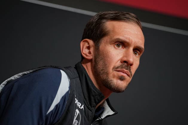 Soccer, Bundesliga, Men, Freiburg Europa Park Stadion, Sport, Europa Park Stadion, Press Conference, Europa League match, Maccabi Tel aviv, Julian Schuster SC Freiburg, Coach Freiburg Europa Park Stadion Baden Württemberg Germany Copyright: xFINLEYxMÖRCHx
