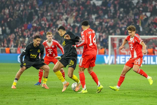 Anan Khalaili Royale Union Saint Gilloise, 25 with Luis Diaz FC Bayern Muenchen, 14 and Adem Zorgane Royale Union Saint Gilloise, 08 , with Joshua Kimmich FC Bayern Muenchen, 06 and Tom Bischof FC Bayern Muenchen, 20 , GER, FC Bayern Muenchen vs Royale Union Saint Gilloise, Football, UEFA Champions League, League Phase, Matchday 7, Season 2025 2026, 21 01 2026, GER, FC Bayern Muenchen vs Royale Union Saint Gilloise, Football, UEFA Champions League, League Phase, Matchday 7, Season 2025 2026, 21 01 2026 Muenchen Copyright: xEibner-Pressefoto JennixMaulx EP_JML