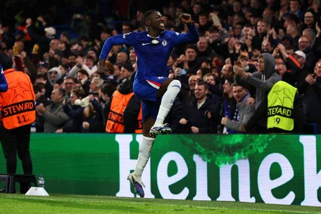 Moises Caicedo of Chelsea celebrates after scoring a goal (1-0) Chelsea v Pafos, UEFA Champions League, Group Stage, Football, Stamford Bridge, London, UK - 21 Jan 2026London Stamford Bridge United Kingdom EDITORIAL USE ONLY No use with unauthorised audio, video, data, fixture lists, club league logos or live services. Online in-match use limited to 120 images, no video emulation. No use in betting, games or single club league player publications. Copyright: xSimonxDael Shutterstockx 16348356ap