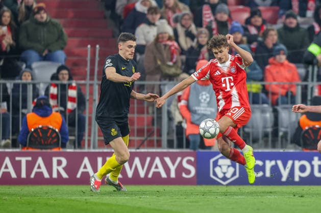 Tom Bischof FC Bayern Muenchen, 20 with Ross Sykes Royale Union Saint Gilloise, 26 , GER, FC Bayern Muenchen vs Royale Union Saint Gilloise, Football, UEFA Champions League, League Phase, Matchday 7, 2025 2026 Season, 21 01 2026, GER, FC Bayern Muenchen vs Royale Union Saint Gilloise, Football, UEFA Champions League, League Phase, Matchday 7, 2025 2026 Season, 21 01 2026 Muenchen Copyright: xEibner-Pressefoto JennixMaulx EP_JML