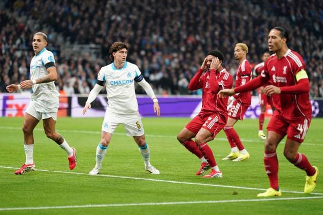 Joe Gomez of Liverpool reacts after he heads wide Marseille v Liverpool, UEFA Champions League, Group Stage, Football, Orange Velodrome, Marseille, France - 21 Jan 2026Marseille Orange Vélodrome France EDITORIAL USE ONLY No use with unauthorised audio, video, data, fixture lists, club league logos or live services. Online in-match use limited to 120 images, no video emulation. No use in betting, games or single club league player publications. Copyright: xDavexWinter Shutterstockx 16348361fh