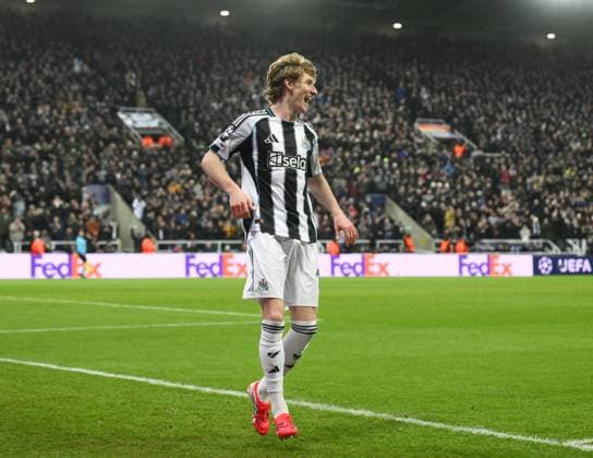 Anthony Gordon of Newcastle United celebrates scoring their second goal Newcastle United v PSV Eindhoven, UEFA Champions League, Group Stage, Football, St James Park, Newcastle, UK - 21 Jan 2026Newcastle St James Park United Kingdom EDITORIAL USE ONLY No use with unauthorised audio, video, data, fixture lists, club league logos or live services. Online in-match use limited to 120 images, no video emulation. No use in betting, games or single club league player publications. Copyright: xRichardxLee Shutterstockx 16348359co