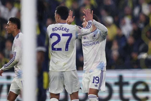Jadon Sancho of Aston Villa and Morgan Rogers of Aston Villa celebrate but the goal is disallowed Fenerbache v Aston Villa, UEFA Europa League, Group Stage, Football, Sukru Saracoglu Stadium, Istanbul, Turkiye - 22 Jan 2026Istanbul Sukru Saracoglu Stadium Turkey EDITORIAL USE ONLY No use with unauthorised audio, video, data, fixture lists, club league logos or live services. Online in-match use limited to 120 images, no video emulation. No use in betting, games or single club league player publications. Copyright: xRaddadxJebarah Shutterstockx 16348379cn