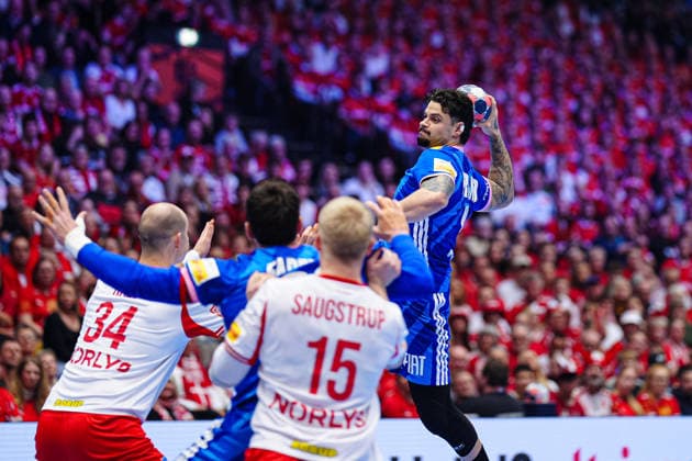 Throw Goal Elohim Prandi France, 08 DEN, France vs Denmark, Handball, EHF European Championship 2026, Main Round, Matchday 1, 22 01 2026 DEN, France vs Denmark, Handball, EHF European Championship 2026, Main Round, Matchday 1, 22 01 2026 Herning Copyright: xEibner-Pressefoto MarcelxvonxFehrnx EP_MFN